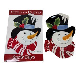 Fitz And Floyd Snow Days Snowman Ceramic Canape Plate Christmas Decor Hosting